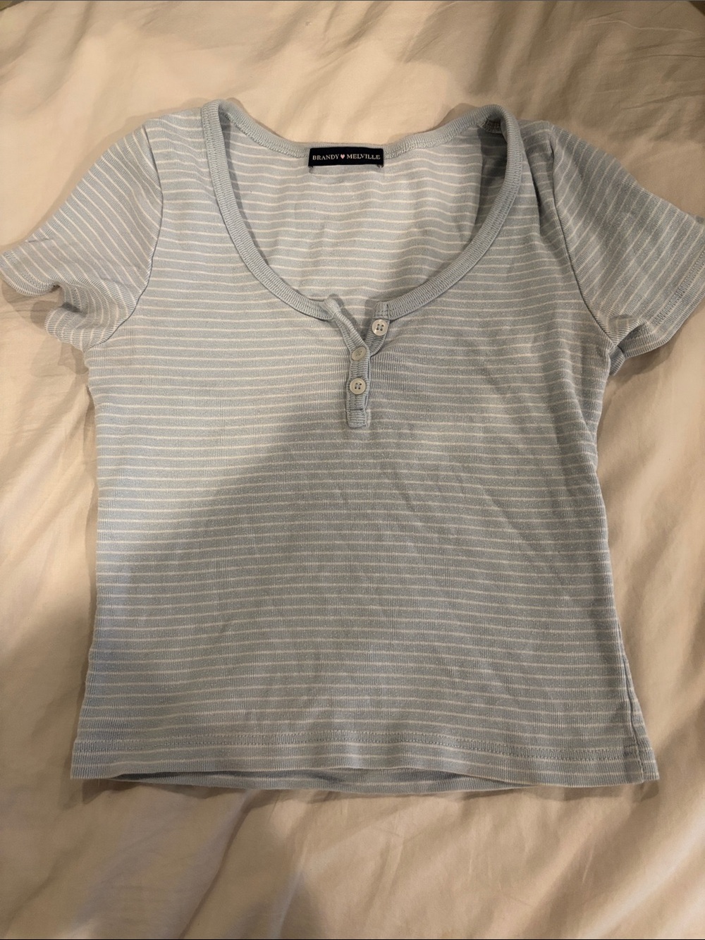 Brandy Melville Pale Blue & White Striped Henley Tee